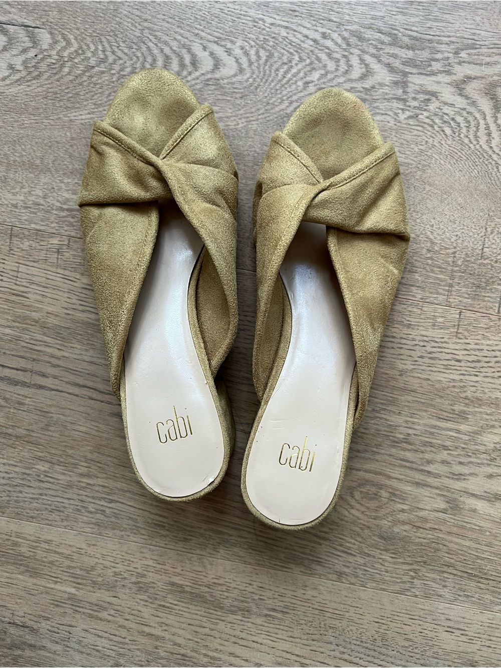 Cabi Suede slide on heels in chartreuse size 8.5 (fit like a 7.5)